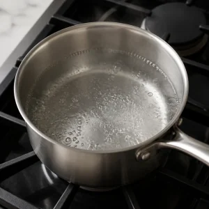Water gently boiling in a saucepan