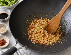 Minced garlic and red chili flakes sauteed until fragrant