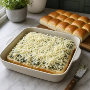 Spinach-artichoke filling and mozzarella spread over the rolls