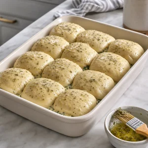 Unbaked sliders brushed with garlic herb butter