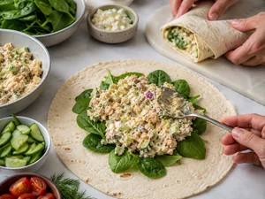 Wrap Mediterrâneo de Grão-de-Bico Amassado com Feta