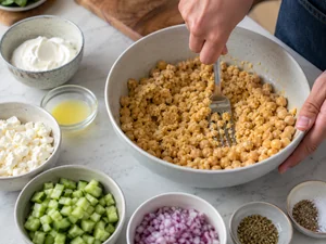 Wrap Mediterrâneo de Grão-de-Bico Amassado com Feta