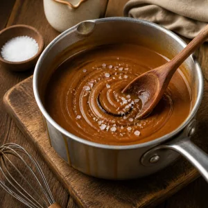 Salsa al caramello salato lucida con vaniglia e sale marino