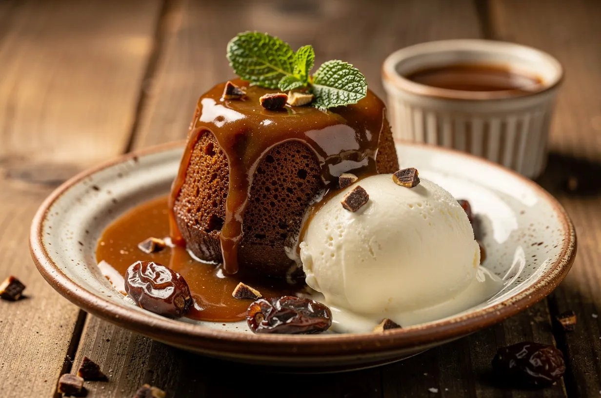 Sticky Toffee Pudding with Salted Caramel and Cream