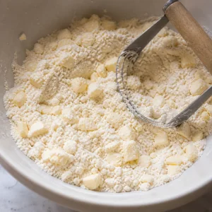 Cold butter pieces cut into the flour mixture