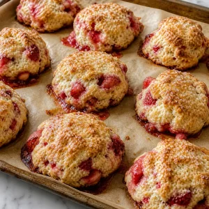Golden strawberry biscuits with bubbling berry juices