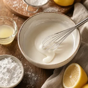 Creme liso de cottage e mel batido numa taça