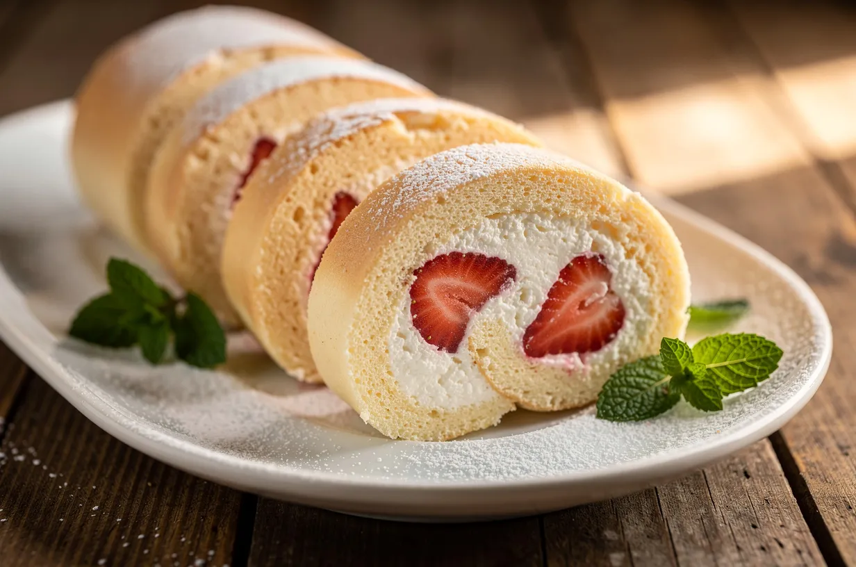Strawberry Cottage Cheese Cookie Roll with Honey Cream
