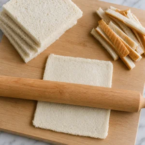 밀대로 납작하게 민 테두리 없는 식빵