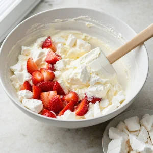 Merengue e morangos envolvidos no creme de limão