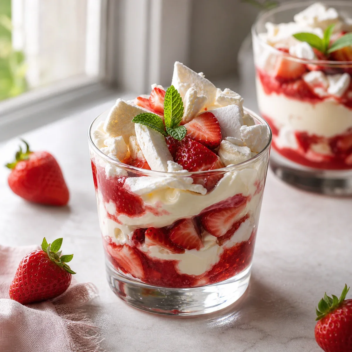 Eton mess de morango com creme de limão e merengue