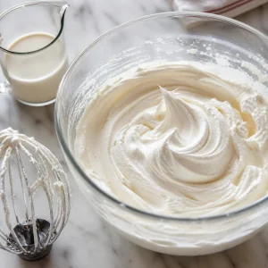 Cream cheese whipped cream holding soft peaks