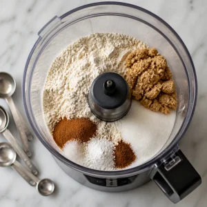 Dry graham dough ingredients in a food processor