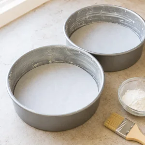 Duas formas redondas preparadas e forradas com papel vegetal