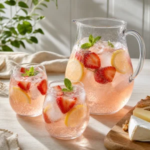 Dzbanek i szklanki spritzera z rosé i truskawkami