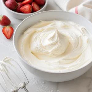 Creme batido com mascarpone e picos macios em uma tigela