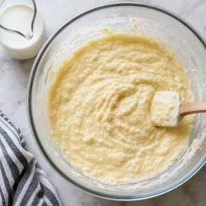 Cake batter after milk is mixed in