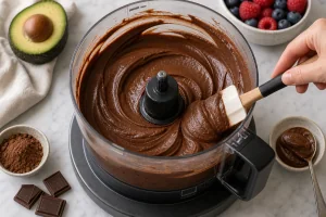 Dark chocolate avocado mousse blended smooth and glossy