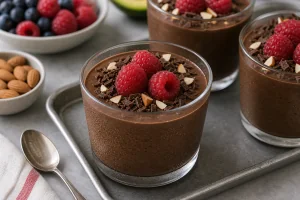 Finished sugar-free avocado chocolate mousse served chilled