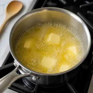 Butter melting in a simmering saucepan