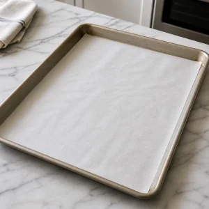 Parchment-lined baking sheet ready for pastry dough