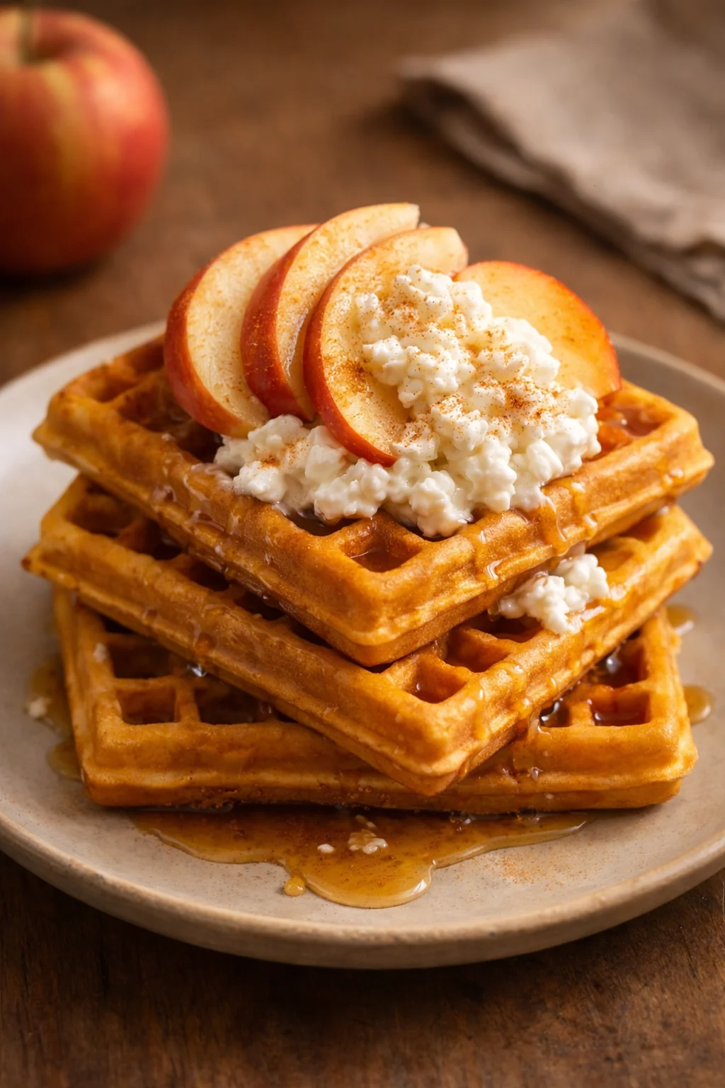 Sweet Apple Cottage Cheese Waffles for a Delicious Dessert