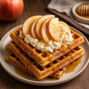 Warme Apfelwaffeln mit Huettenkaese und Honig