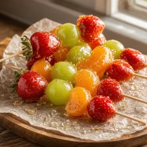 Brochettes de tanghulu finies avec une coque de sucre croquante