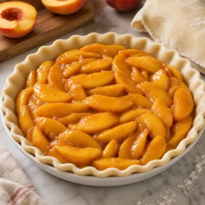 Peach filling spread in the prepared crust