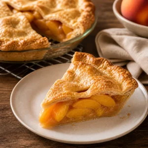 Served slice of cooled peach pie