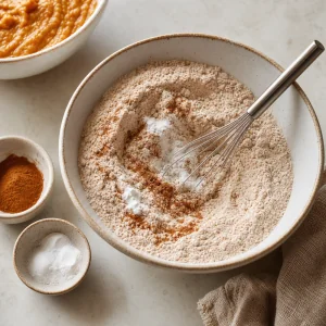 Whole wheat flour and cinnamon mixed in a bowl