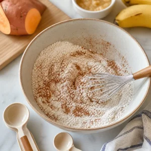 Flour cinnamon baking powder baking soda and salt stirred together