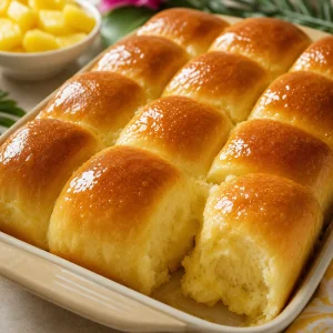 Sweet pull apart Aloha rolls with glossy honey butter glaze