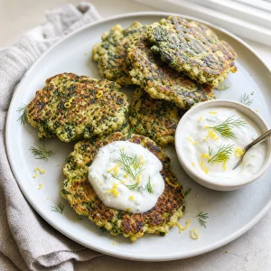 Swiss chard pancakes with lemon yogurt on a plate