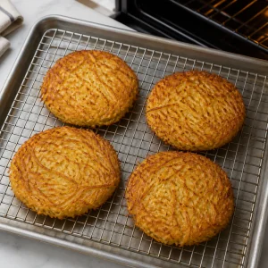 Fertige Rösti ruhen auf einem Gitter