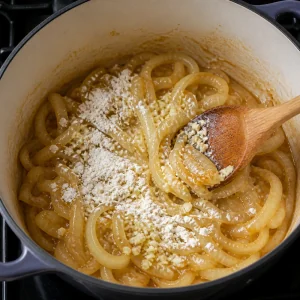 Minced garlic and flour stirred into golden onions to form a paste