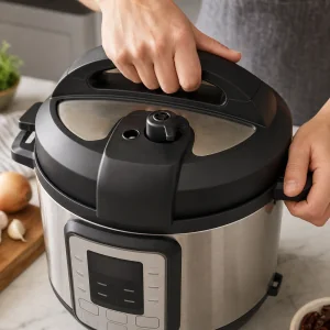 Pressure cooker lid secured for high pressure cooking