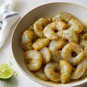 Raw shrimp coated in tequila-lime marinade