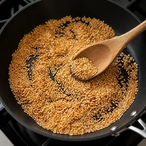 Jasmine rice toasting in a dry skillet