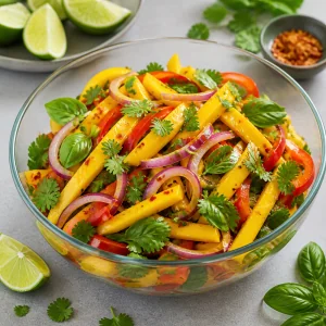 Finished mango salad with lime and chili for seasoning
