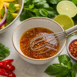 Lime chili dressing whisked in a small bowl