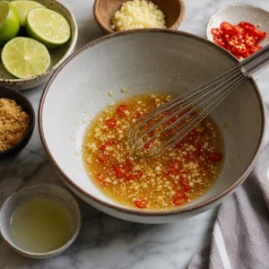 Molho de limão e pimenta sendo misturado em uma tigela