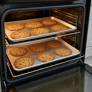 Dünne Schoko-Cookies backen auf zwei Ofenebenen