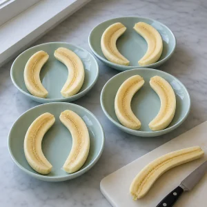 Metades de banana dispostas em travessas geladas