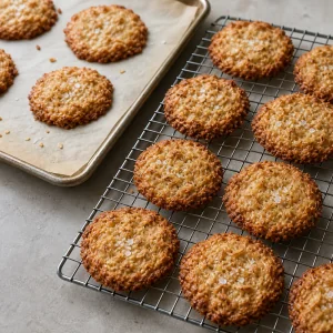 Cookies de coco esfriando sobre uma grade