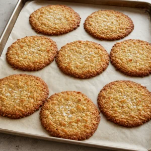 Cookies de coco recém-assados com bordas bem douradas