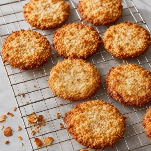 Goldene Kokos-Cookies mit brauner Butter auf einem Kuchengitter