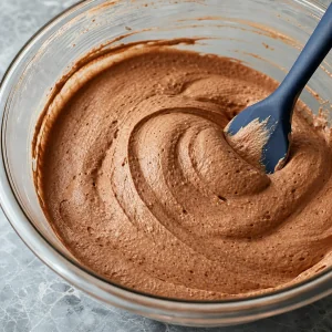 Crema ariosa al cioccolato incorporata fino a diventare liscia