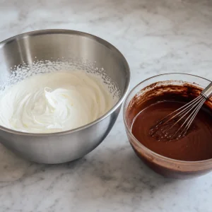 Panna montata accanto a una crema liscia al cioccolato