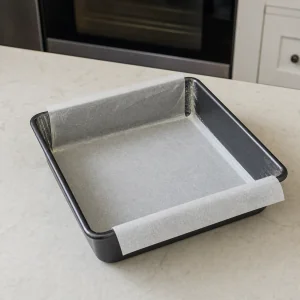 Teglia quadrata rivestita con carta forno